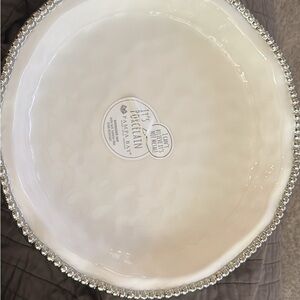 Pampa Bay 10” Porcelain Pie Dish with Silver Beaded Rim